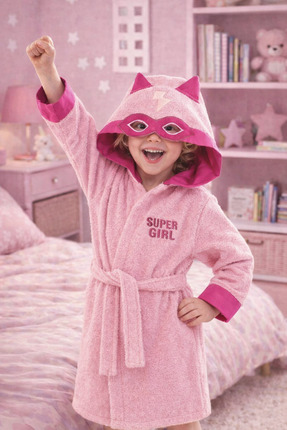 ELY PARKER Kız Çocuk Bornozu, Pamuklu, Kapüşonlu, Süperkahraman Hero, Bebek, ...