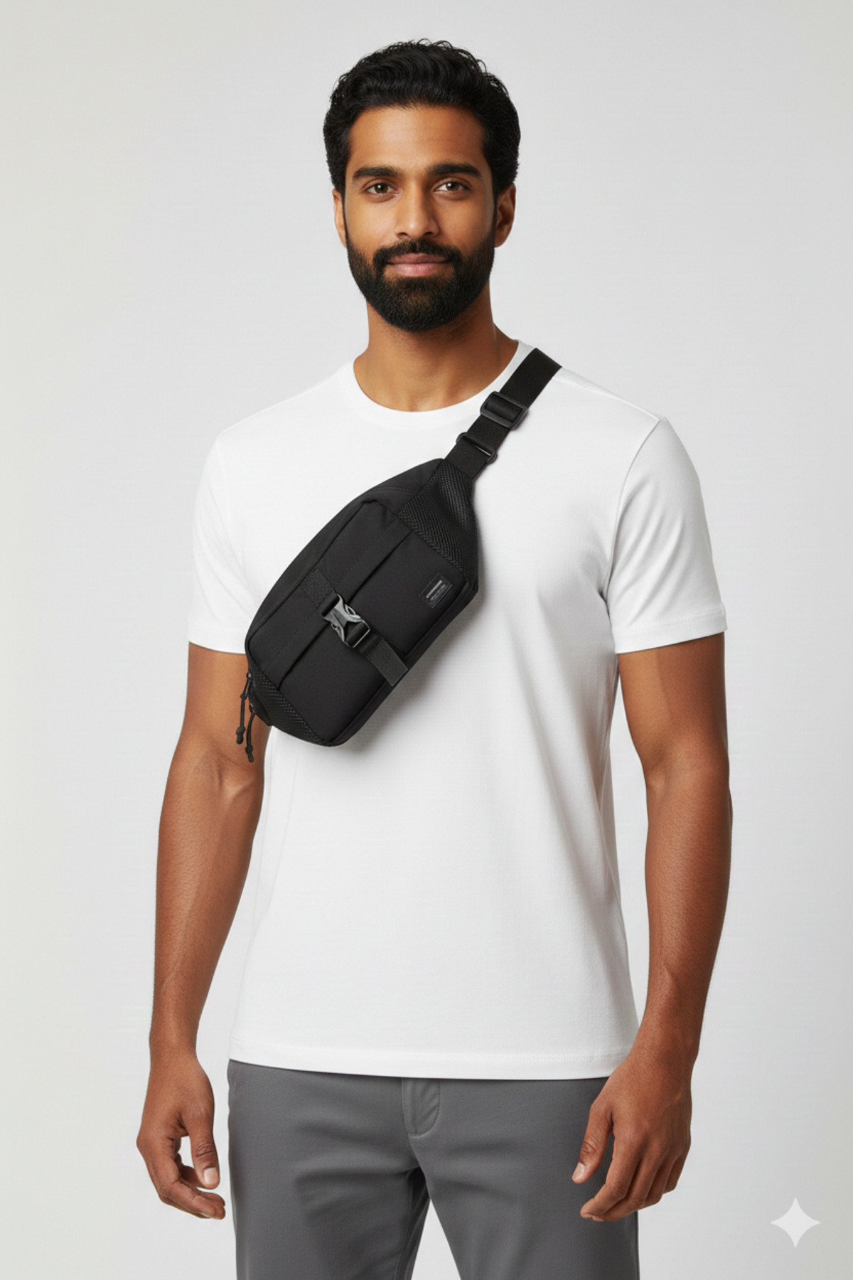 جک اند جونز کیف کمری مشکی مردانه جک جونز مدل Jacashford Mesh Crossbody 12233476-02