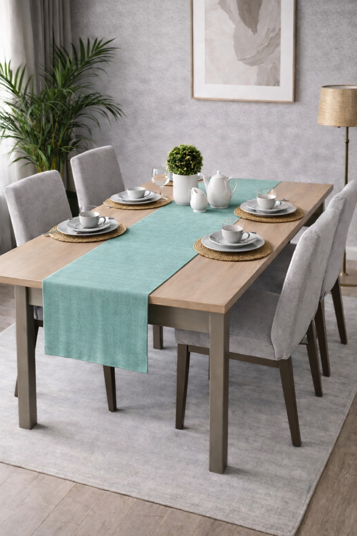 Velvet Textured Mint Color Island Series Runner 40 x 140 cm