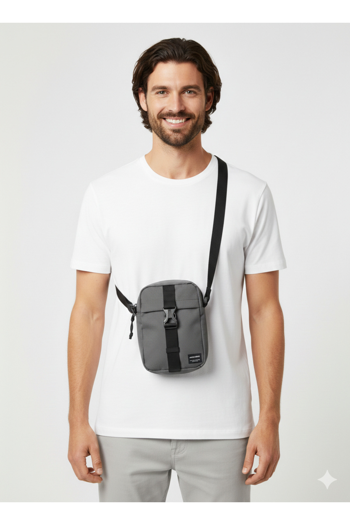 کراس بادی مشکی خاکستری جاکاشفورد مدل ۱۲۲۳۳۴۷۷ جک اند جونز کیف رودوشی Jack & Jones