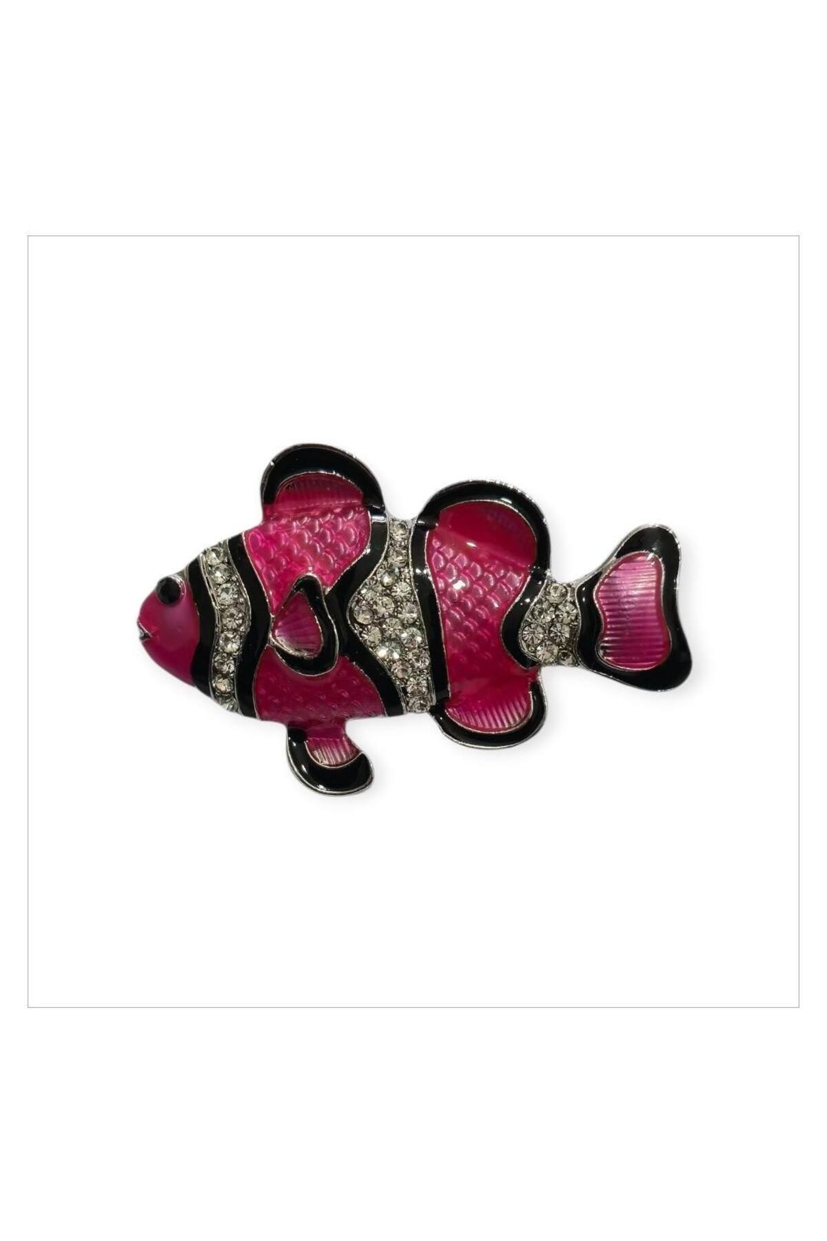 سنجاق سینه زنانه طرح Finding Nemo با سنگ زیرکن کریستالی، اندازه: 3*5 سانتی‌متر صورتی  سنجاق سینه ESJ