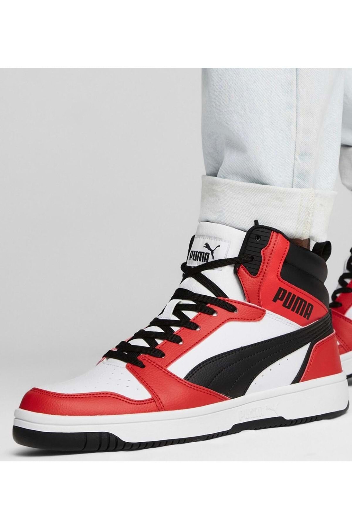 Puma Rebound v6 Beyaz Erkek High Sneaker SİYAH KIRMIZI görsel 3