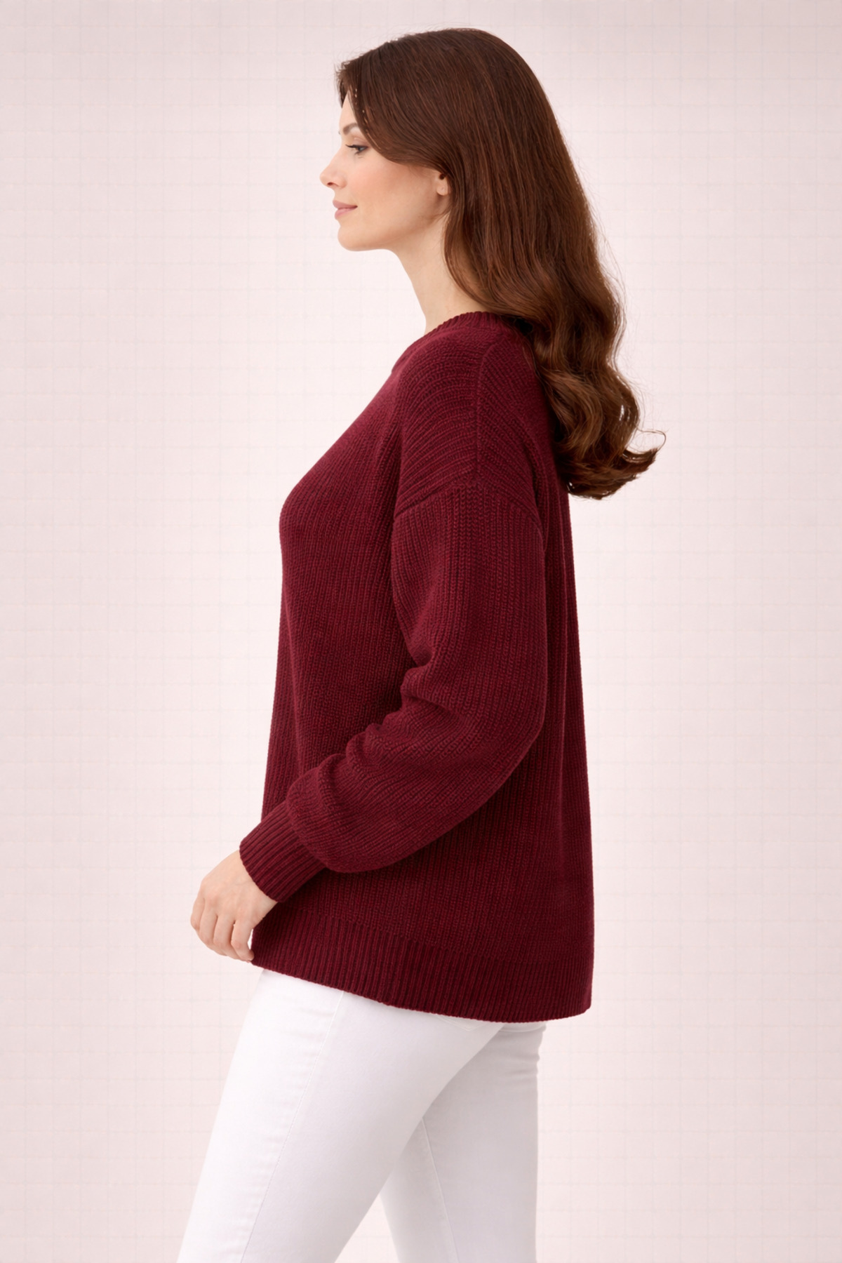 UZÇE MODA  Bordo Renk Bisiklet Yaka Oversize Kadın Triko Kazak - Görsel 2