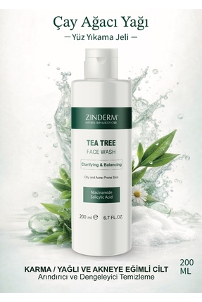 zinderm Çay Ağacı Yağı Yüz Temizleme ,Yıkama Jeli | & Akne & Siyah Nokta Karş...
