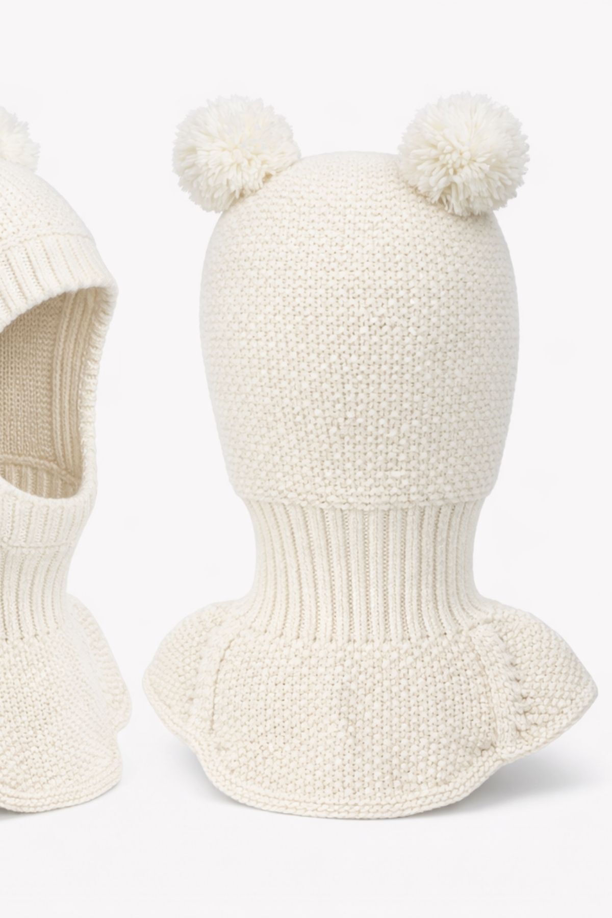 Minytrendy Kız Erkek Bebek Çocuk Omuzlu Triko Balaklava Bere Kar Maskesi Ponponlu Bere Ekru fotoğrafı 6 (önizleme)