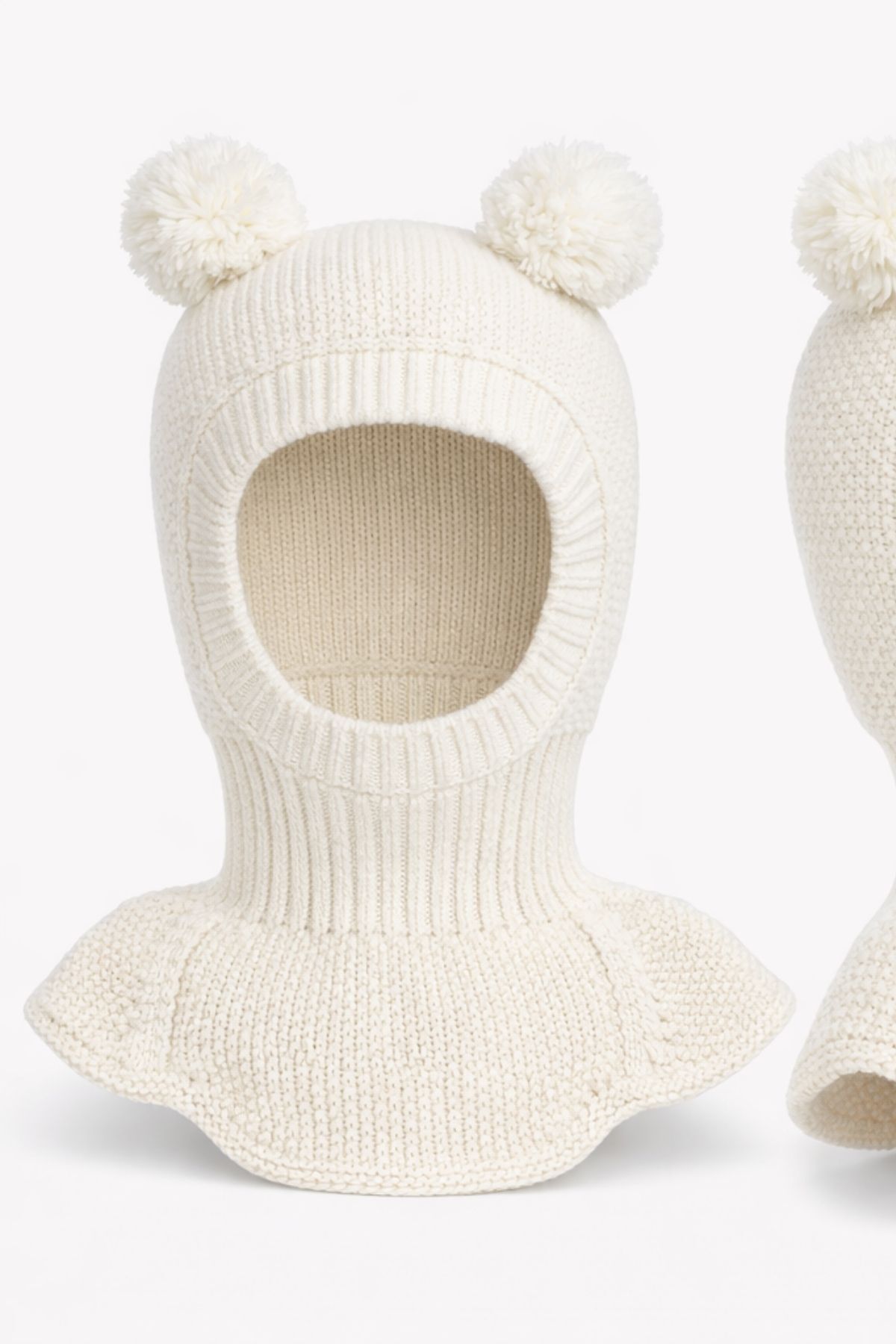 Minytrendy Kız Erkek Bebek Çocuk Omuzlu Triko Balaklava Bere Kar Maskesi Ponponlu Bere Ekru fotoğrafı 4 (önizleme)