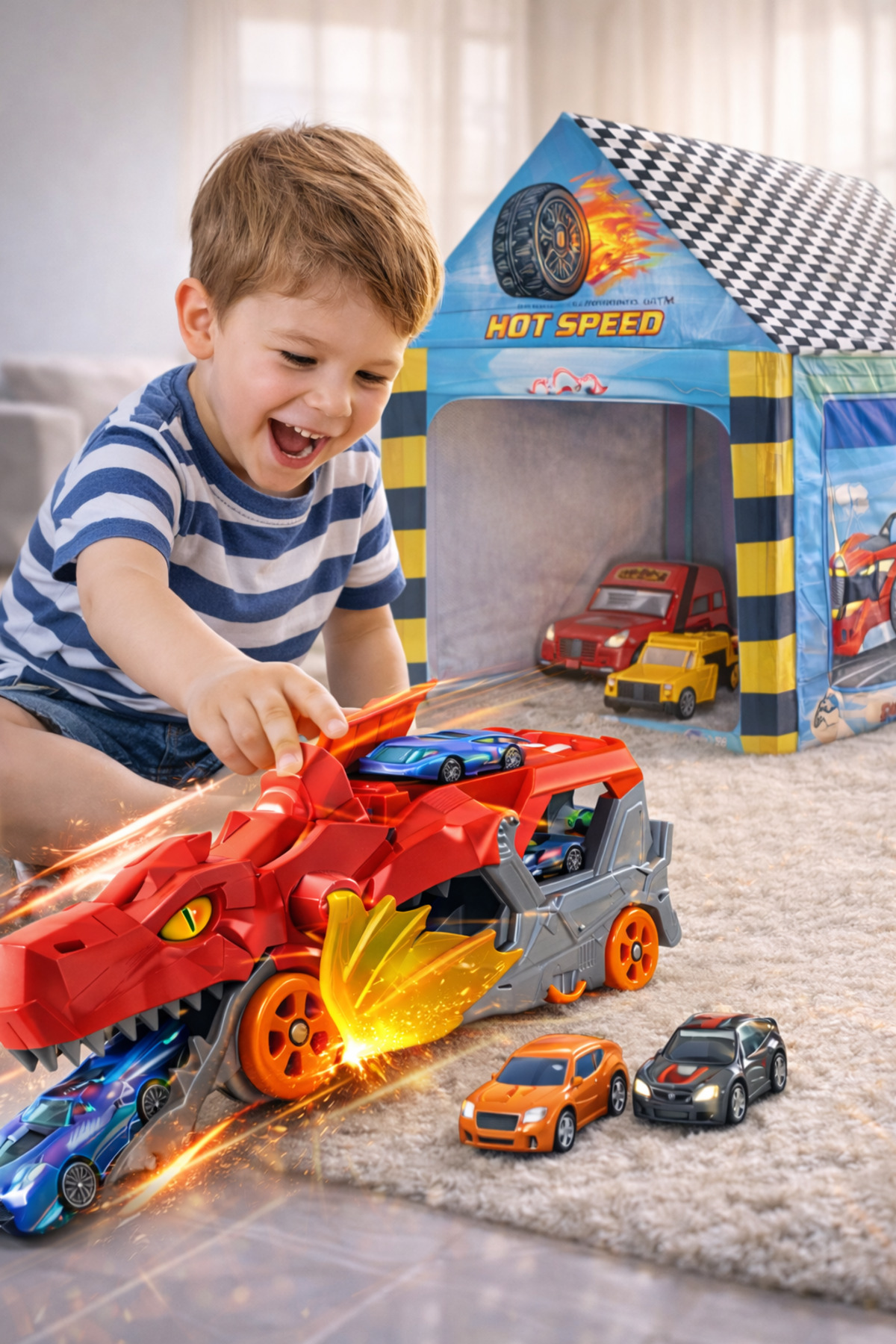 Canland Araba Fırlatan Taşıyıcı Dinozor Kamyon + Oyun Çadırı Dahil – Çok Parçalı Eğlenceli Set fotoğrafı 2 (önizleme)
