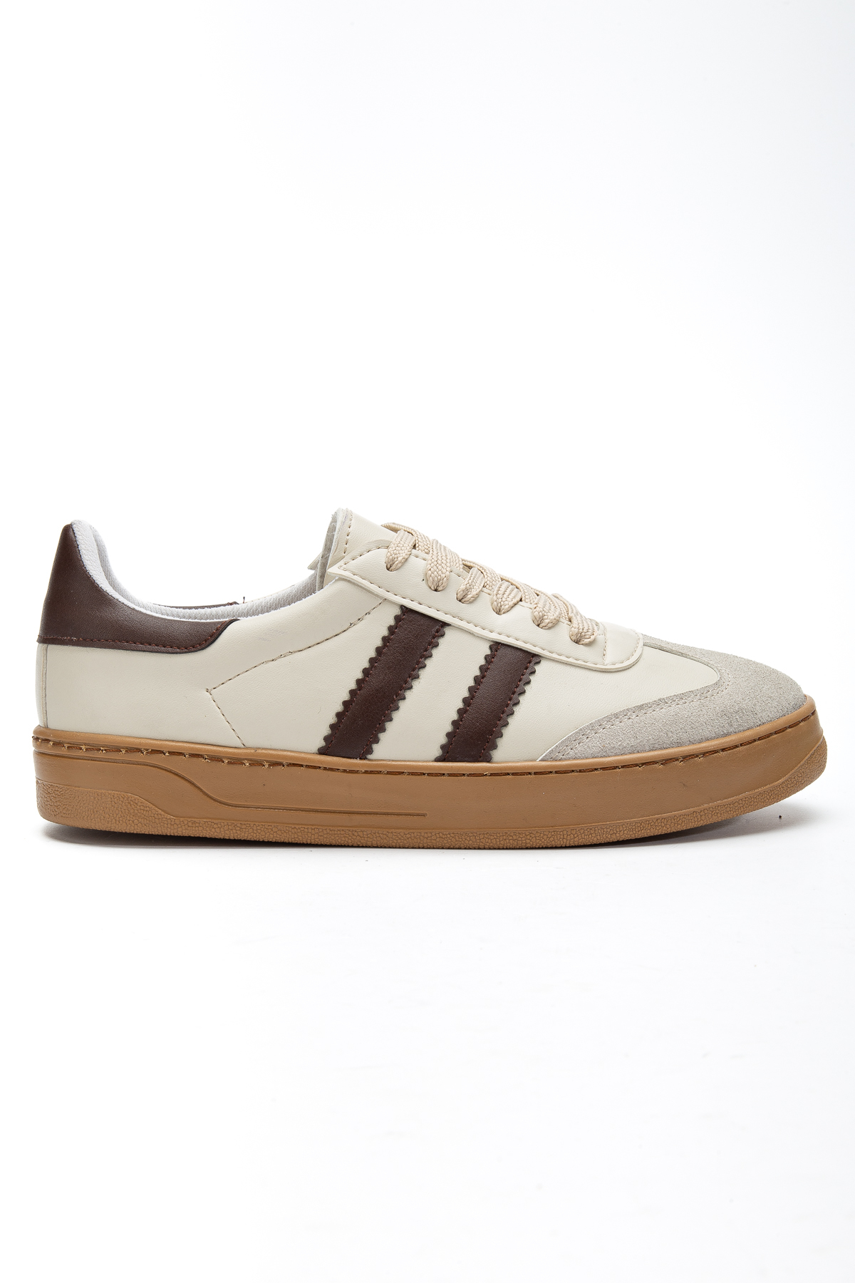 MY GROSS SHOES  Kadın Bej Termo Taban Yanı Şeritli Bağcıklı Spor Ayakkabı - Görsel 4