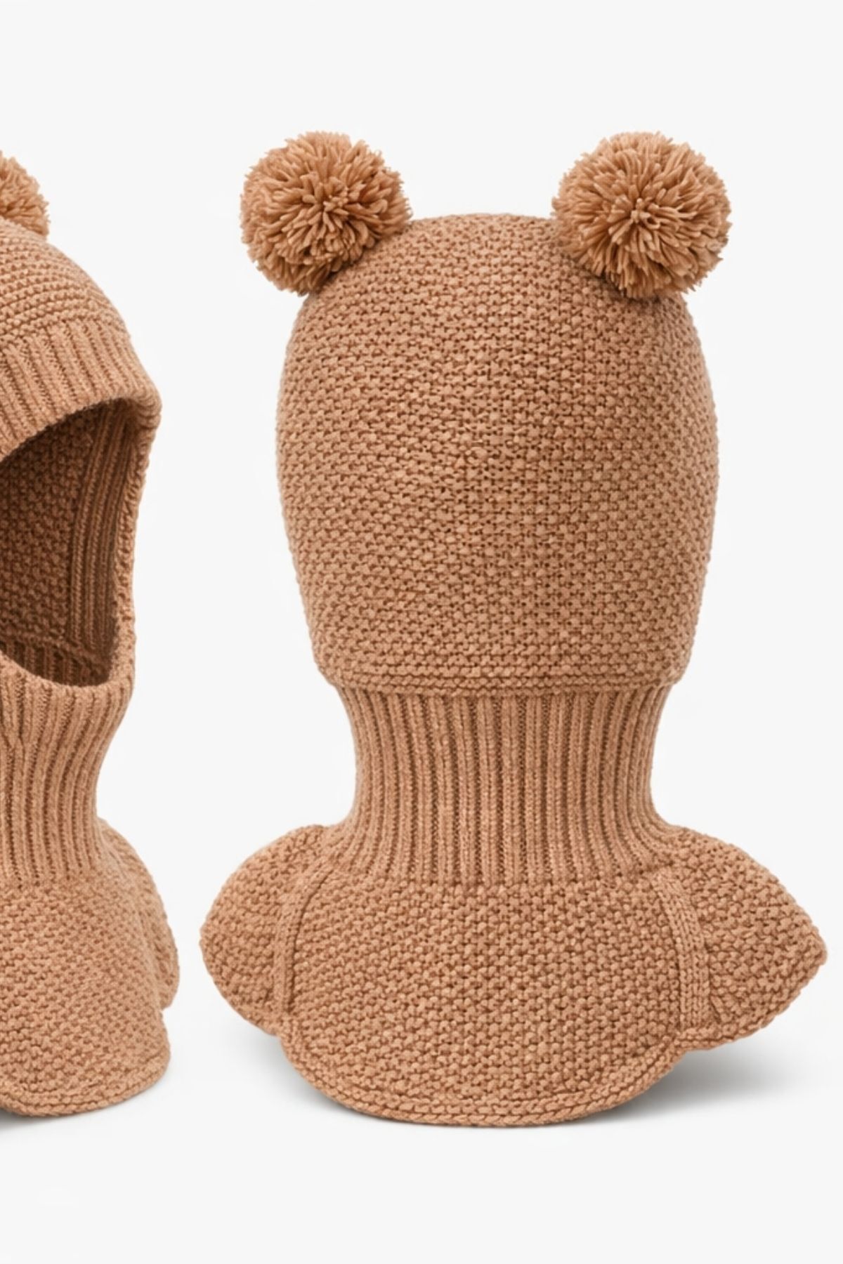 Minytrendy Kız Erkek Bebek Çocuk Omuzlu Triko Balaklava Bere Kar Maskesi Ponponlu Bere fotoğrafı 6 (önizleme)