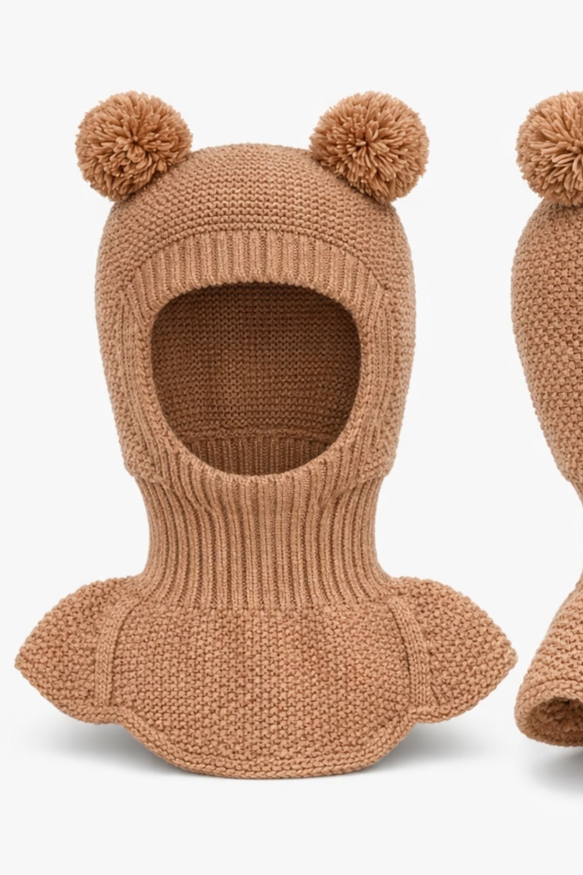 Minytrendy Kız Erkek Bebek Çocuk Omuzlu Triko Balaklava Bere Kar Maskesi Ponponlu Bere fotoğrafı 4 (önizleme)