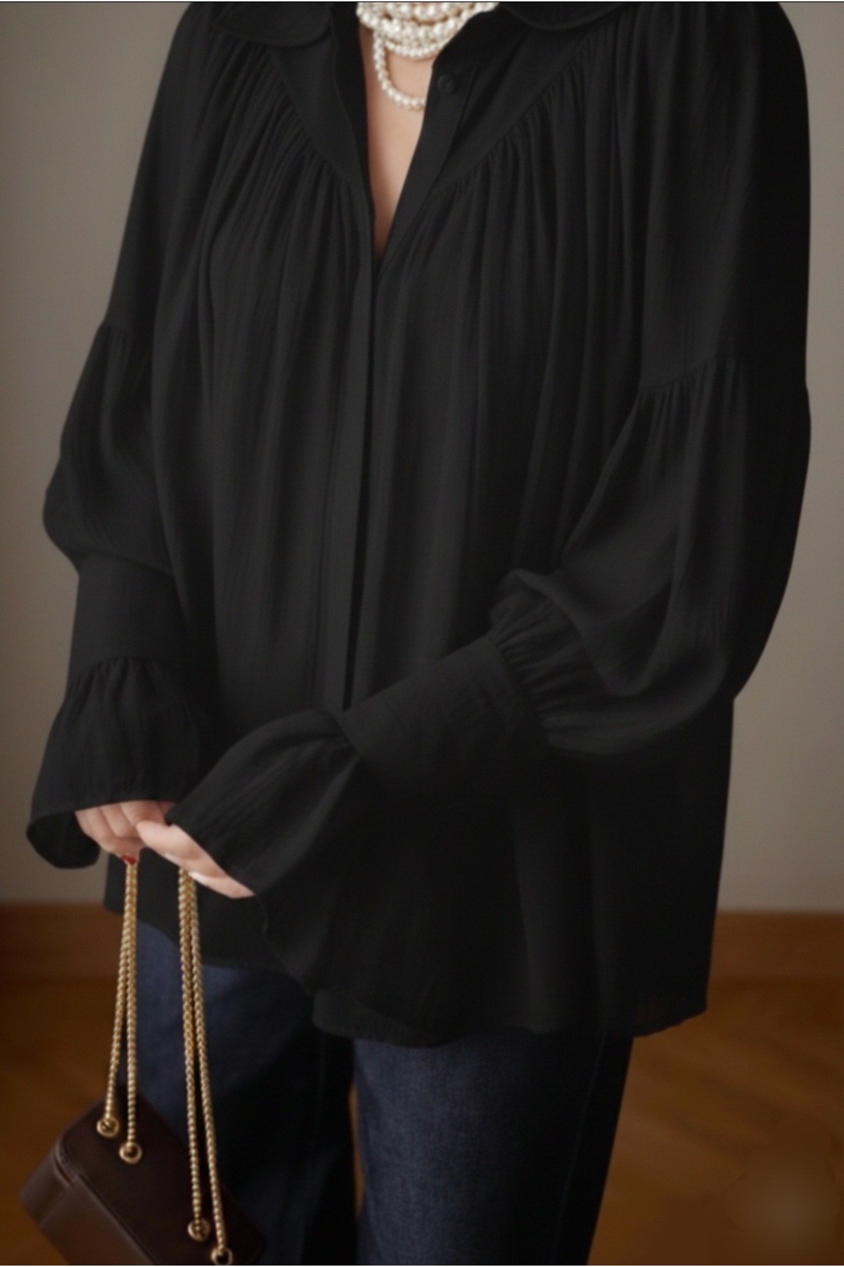 GALAVİP  Kadın Premium Büzgü Ve Kol Detaylı Gömlek