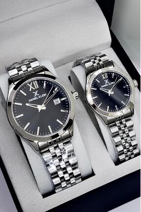 Daniel Klein Kadranı Siyah Kordonu Gümüş Renk Hediye Paketli Sevgili Çift Kol...