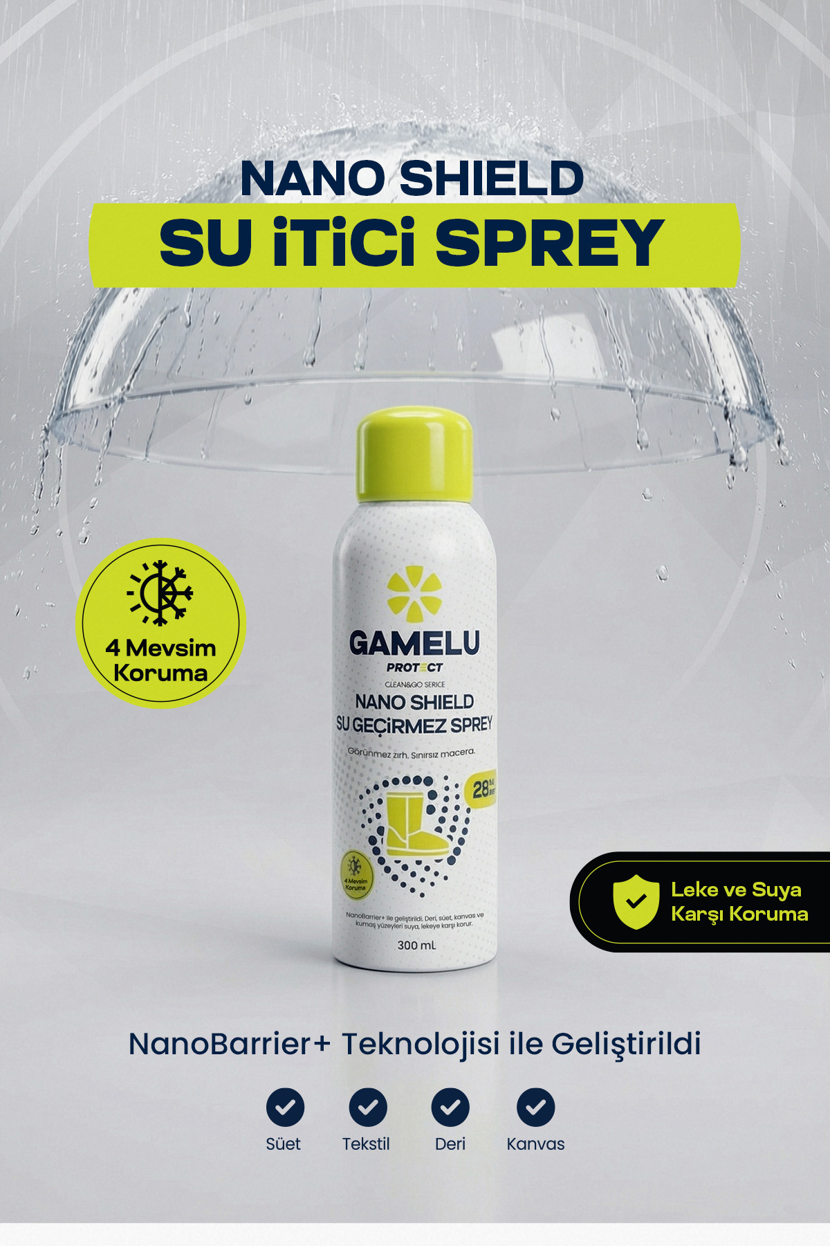 GAMELU PROTECT Nano Shield, Su İtici Sprey, Su Geçirmez Leke ve