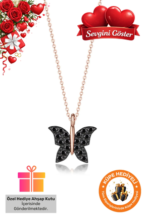 Lucente Jewellery Özel Hediye Kutulu 925 Ayar Rose Gümüş Kaplama Kelebek Mode...