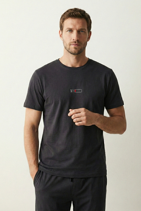 Elemge %100 Pamuk Tok Penye Süprem Erkek 2'li Pijama Takımı Rahat Kalıp Koyu ...