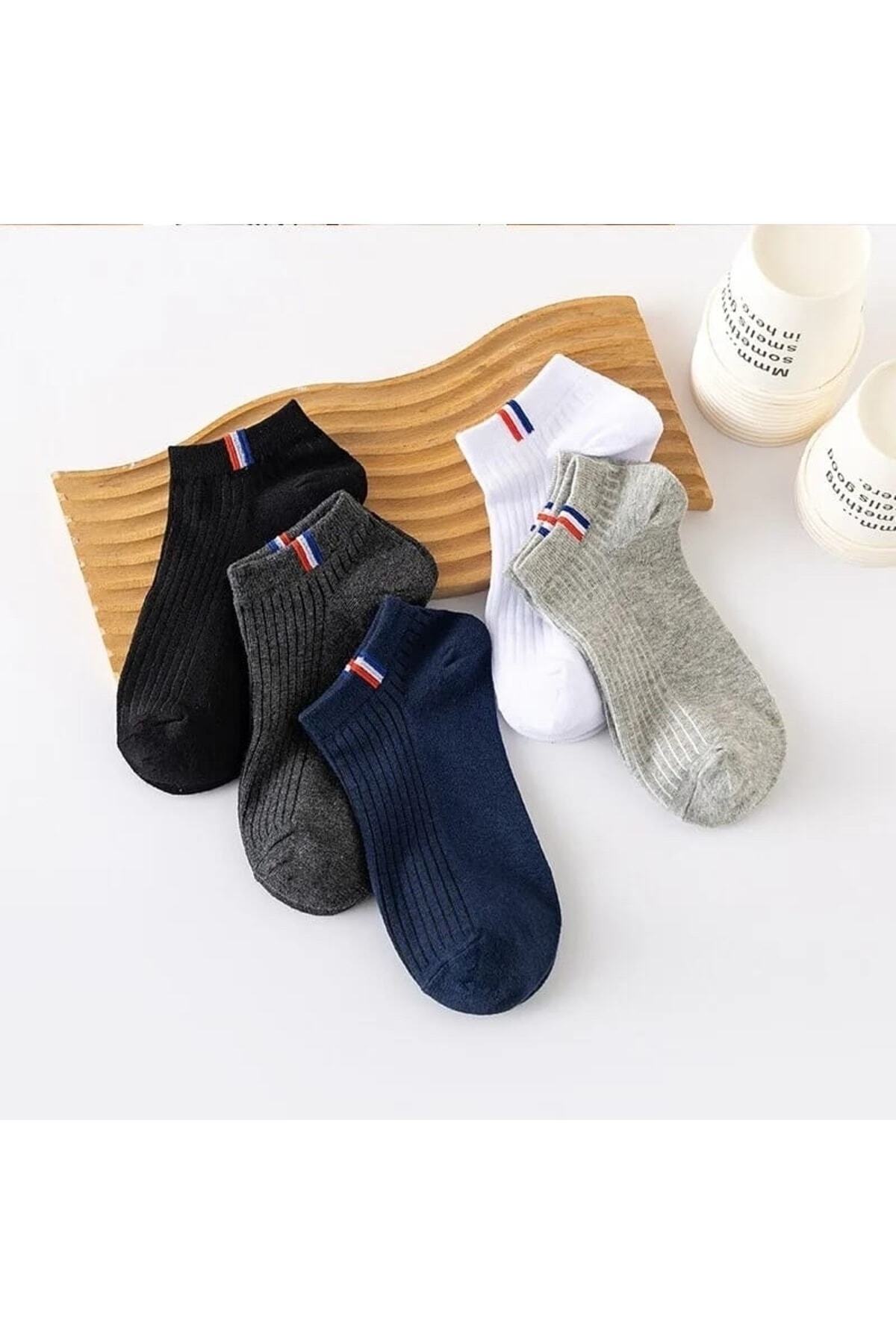SBA SOCKS 5 Çift Erkek Bilek Çorap Farklı Renkli Lastik Şeritli Erkek Patik Çorap görsel 3