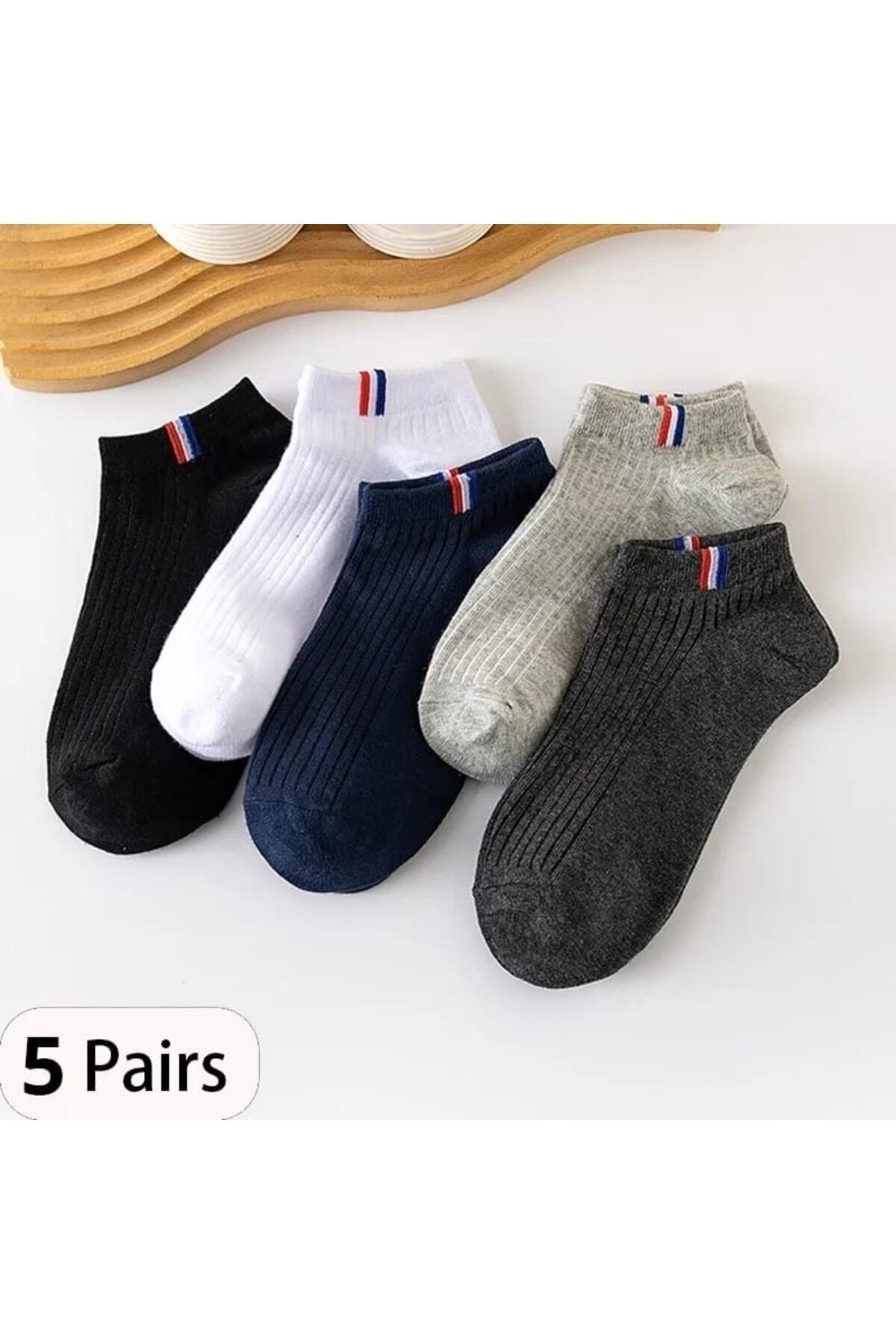 SBA SOCKS 5 Çift Erkek Bilek Çorap Farklı Renkli Lastik Şeritli Erkek Patik Çorap görsel 5
