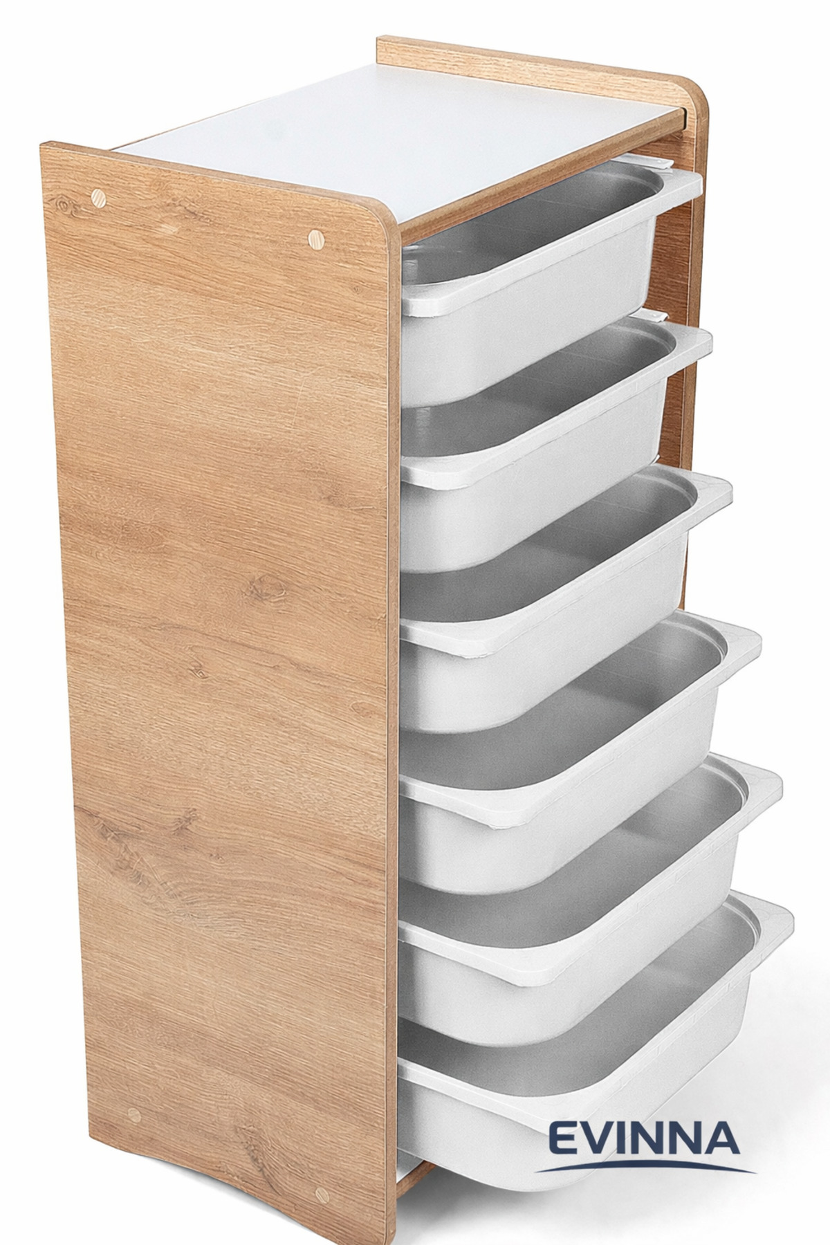 Genel Markalar Montessori Tarzı Ceviz MDF 6 Beyaz Çekmeceli Oyuncak ve Kitap Dolabı fotoğrafı 5 (önizleme)