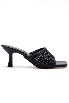 CHİCELLA SHOES Leonei Siyah Örgü Detaylı Kadın Terlik