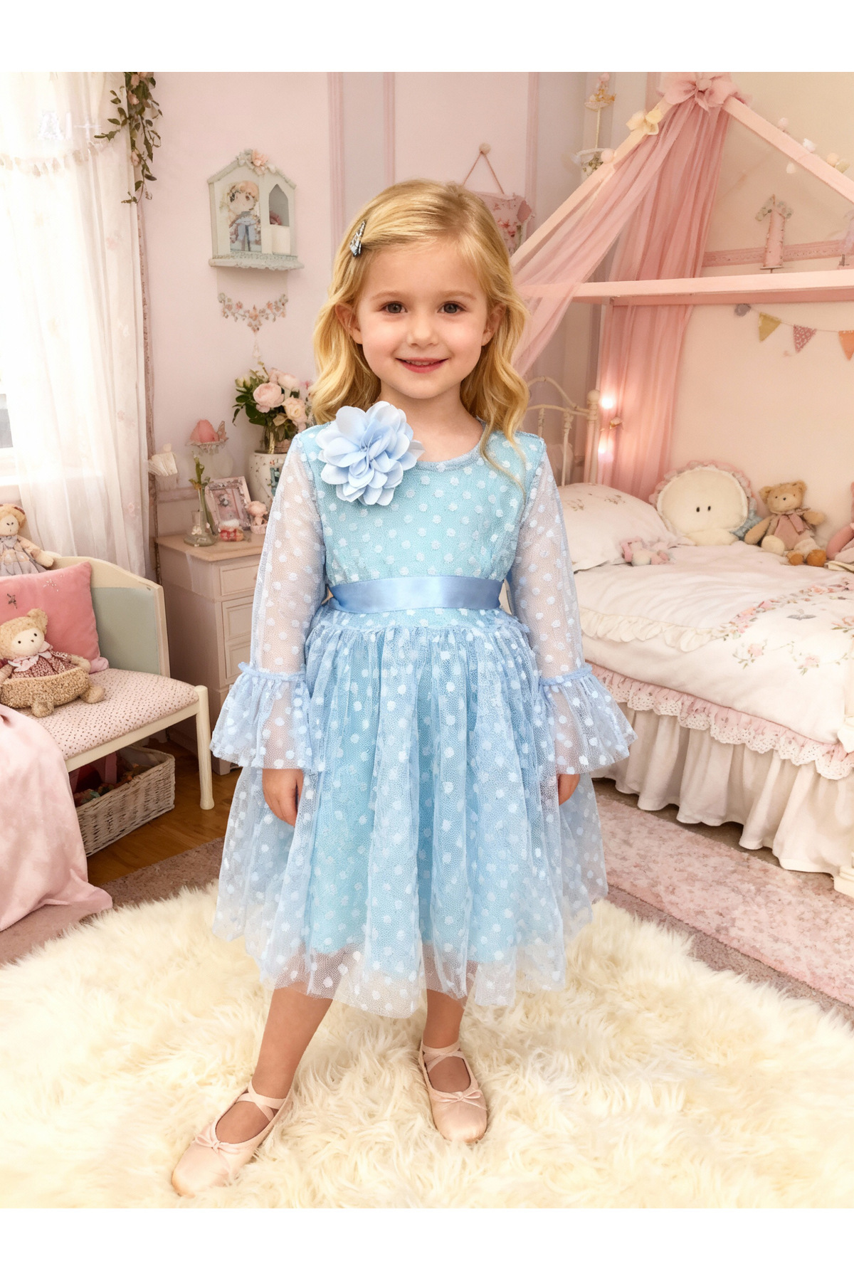 Lunas tekstil Tokalı Puantiyeli Kabarık Tüllü elbise fotoğrafı 3 (önizleme)