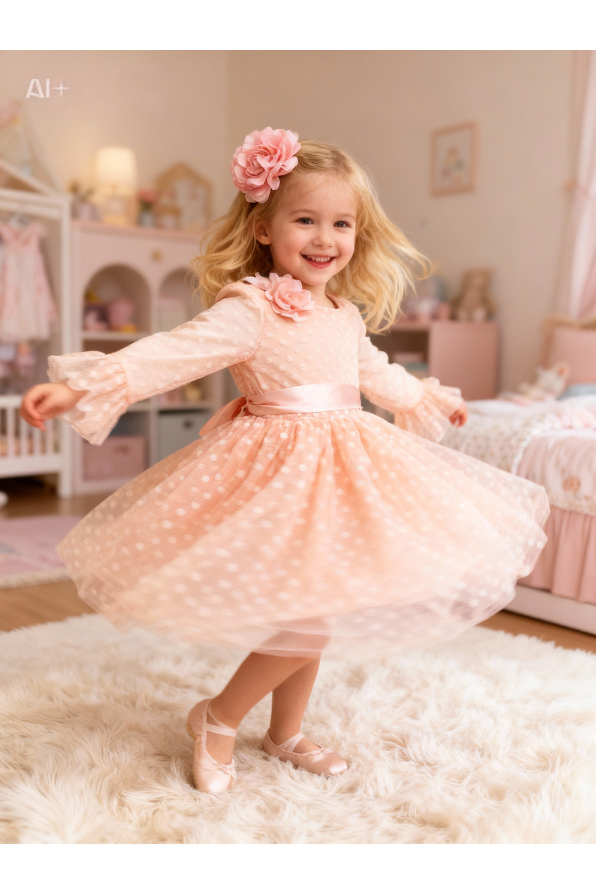 Lunas tekstil Tokalı Puantiyeli Kabarık Tüllü elbise fotoğrafı 2 (önizleme)