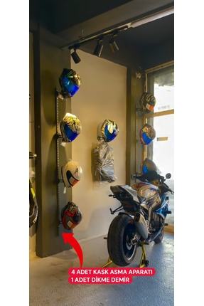 ASAFF MOTOR KASK ASKISI SETİ- 4 ADET KASK ASMA APARATI VE 200 CM DİKME.