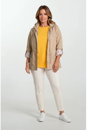 Spazio Goudot Kapüşonlu Mevsimlik Parka – Beli Büzgülü, Çıtçıt Detaylı CAMEL