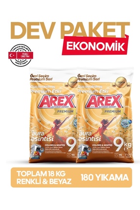 AREX "büyük Ekonomi Paketi ; Premium 18 Kg Toz Çamaşır Deterjanı, Renkli & Be...