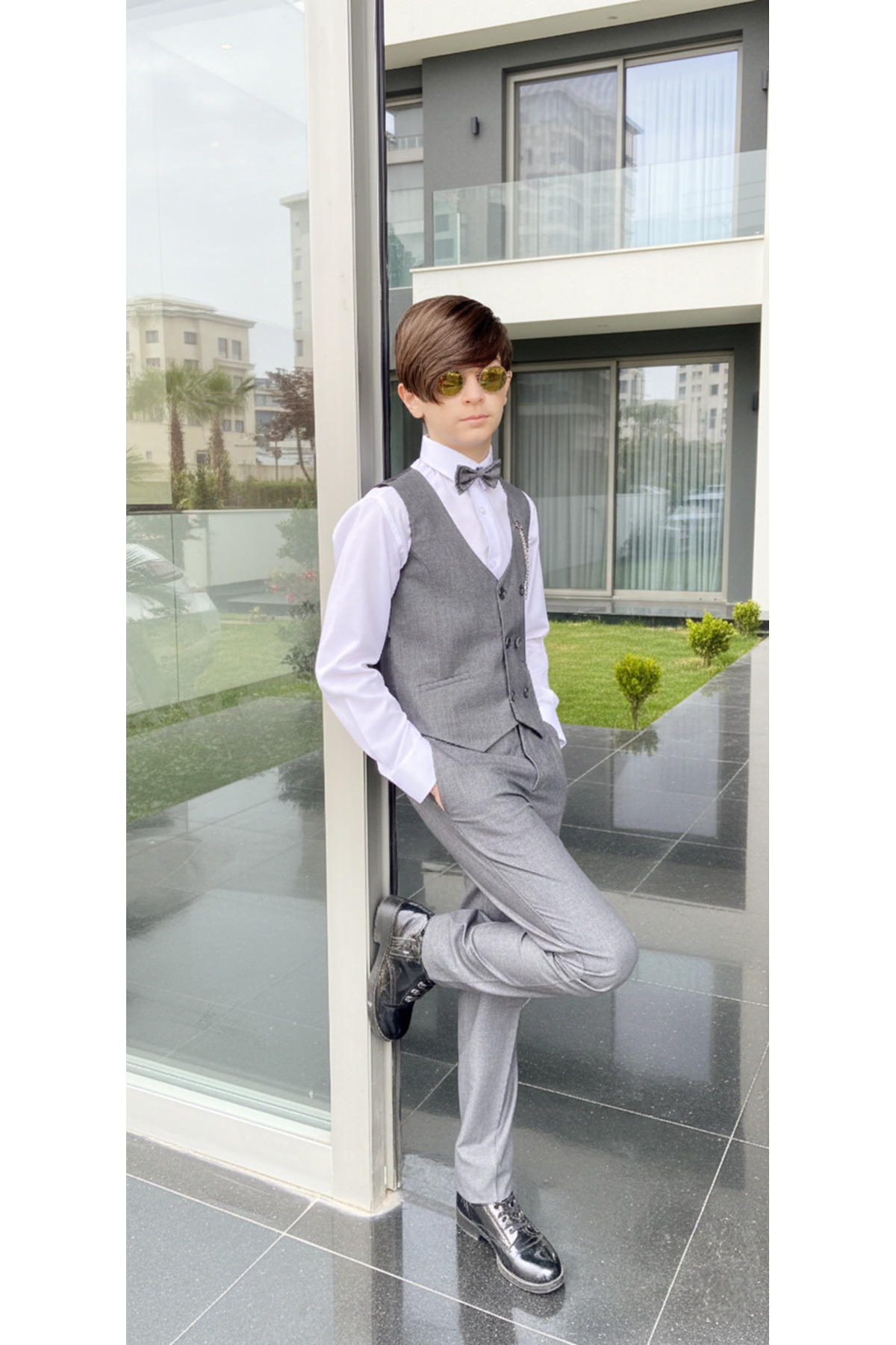 WENA KİDS Çocuk Yelekli Takım Elbise Gömlekli Set MELANJ FÜME fotoğrafı 4 (önizleme)