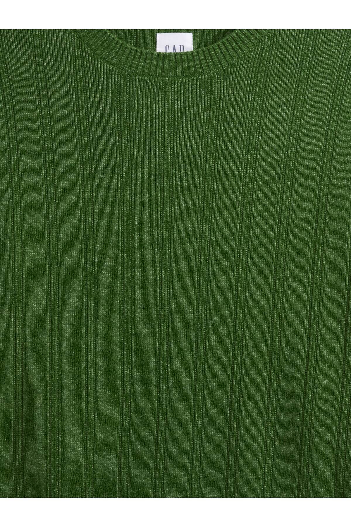 Erkek Yeşil CashSoft Ribbed Bisiklet Yaka Kazak — سبز 789793 — تصویر 3 از 5