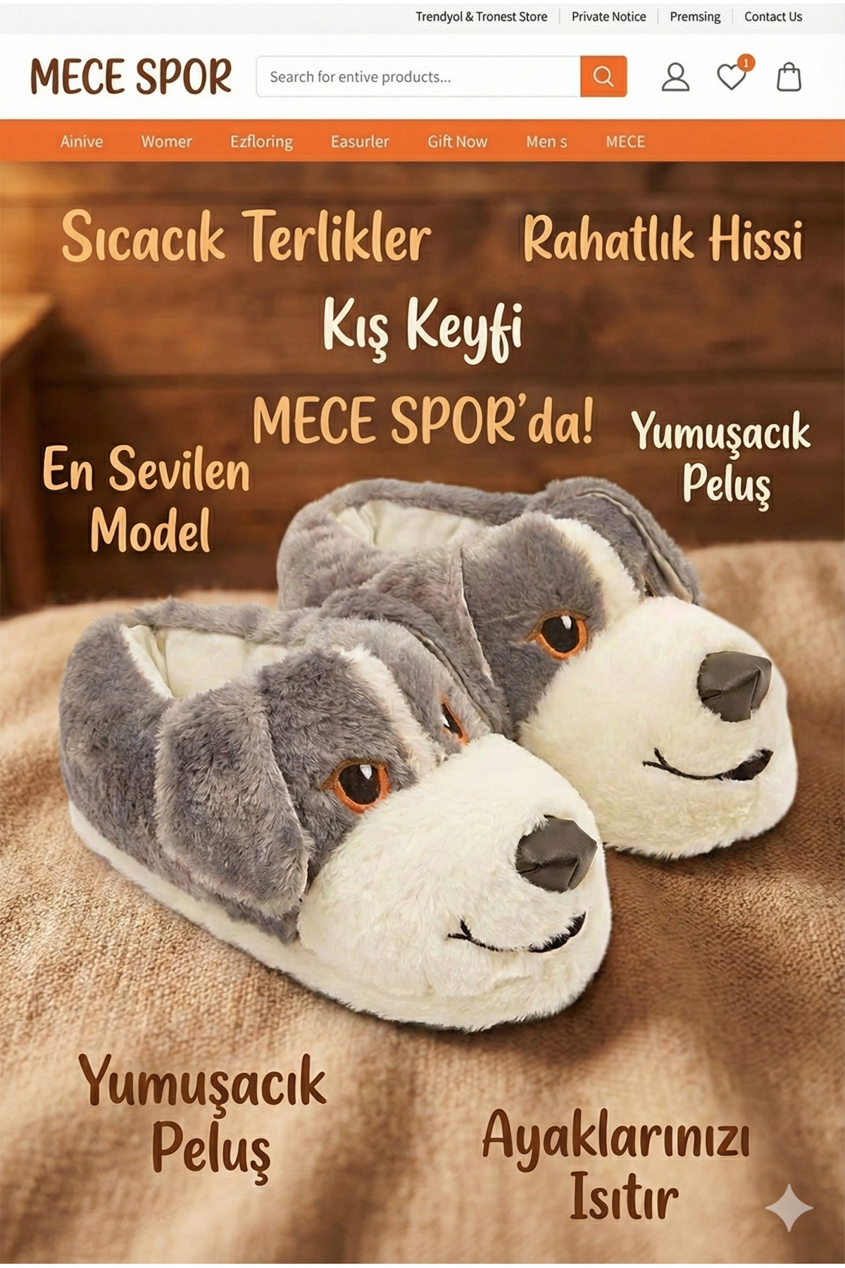 MECE SPOR Sevimli Köpek Figürlü Ünisex Hayvanlı Panduf Sevgililer Günü Hediye görsel 2