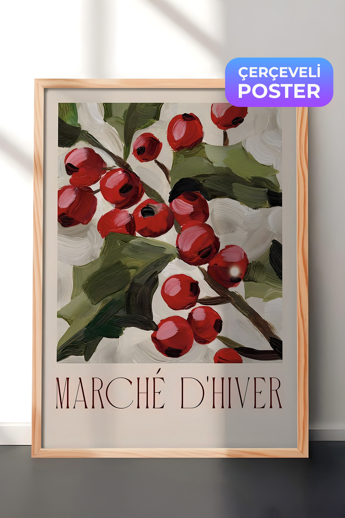 Painting with Wooden Frame, New Year's Poster, New Year's Decor,Marché D'Hiver Comfort Series NO:108672
