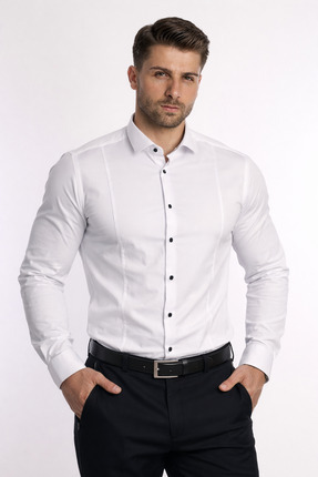 COLVIS MAN Slim Fit Dar Kesim Uzun Kol Modelli Saten Likra Pamuklu Erkek Gömleği