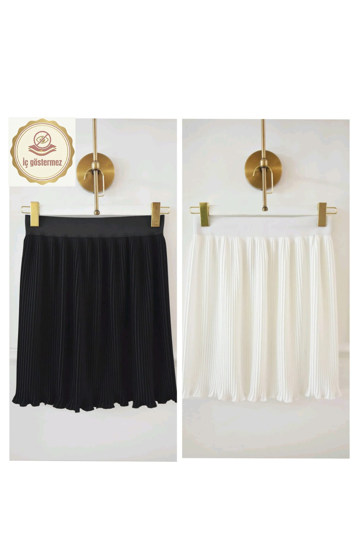 Modabenna  Kadın 2'li Paket Pileli Etek Tesettür içlik Beli Lastikli Mini Tamamlayıcı Siyah Ekru Piliseli Plise