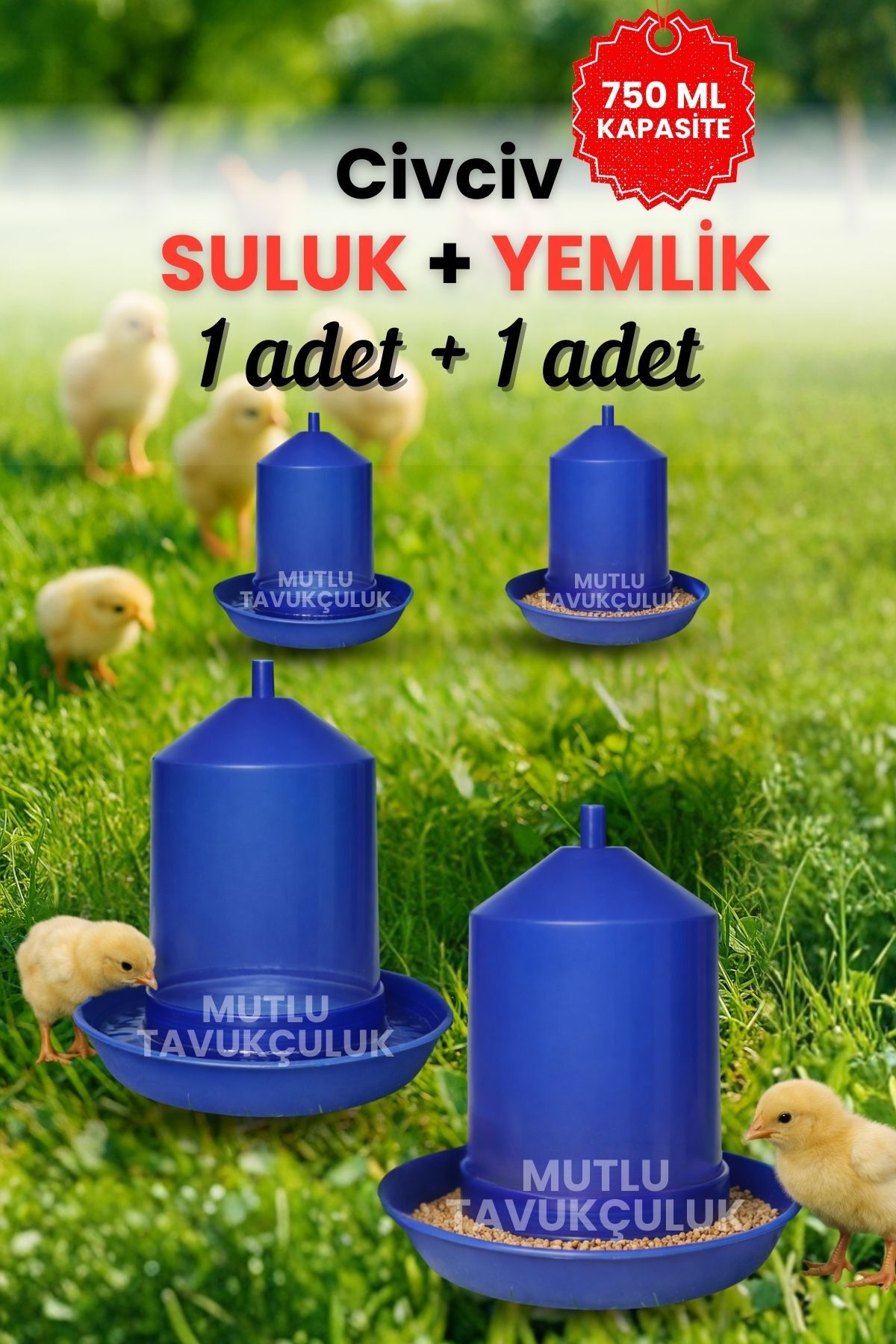 mutlu tavukçuluk Civciv Başlangıç Suluk Ve Yemlik Takım 750 ml Keklik Güvercin Suluğu Bıldırcın Yemliği - Fiyatı, Yorumları