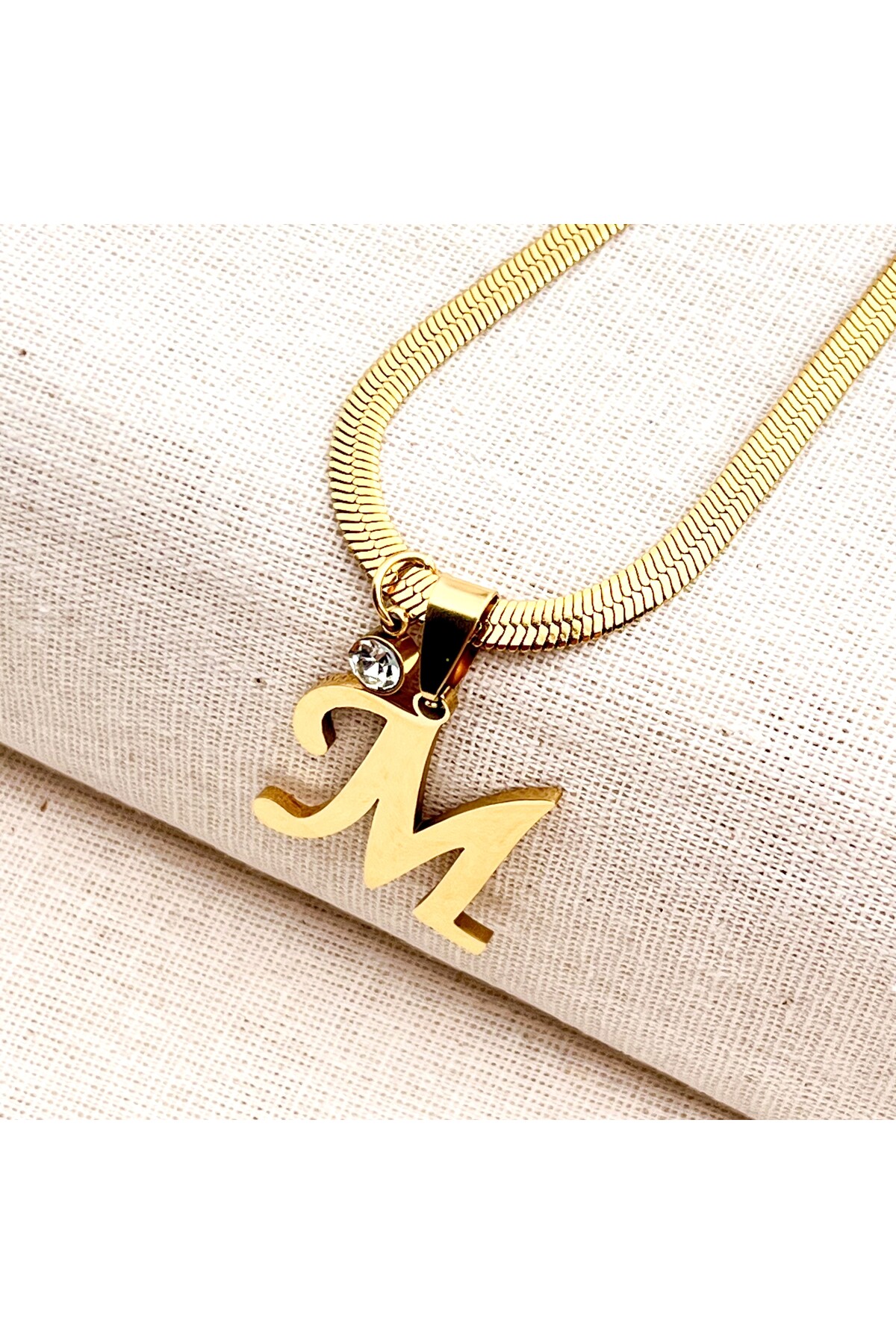 Italian Chain Letter Necklace with Non-dark Steel Zircon Gemstone