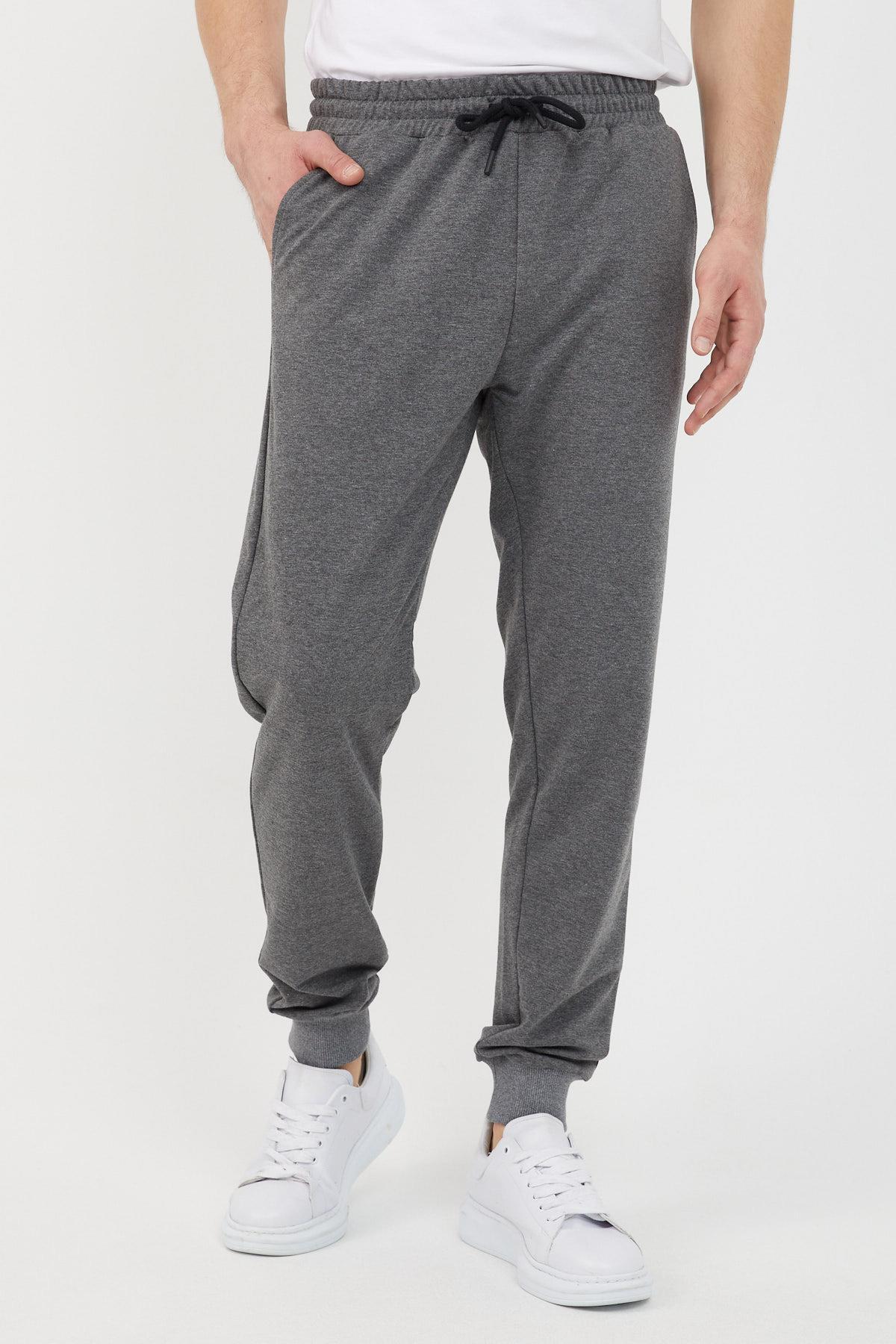 Men's Regular Fit Casual Cut Waist Lace-up Jogger Pocket Elastic Leg Anthracite Joggers