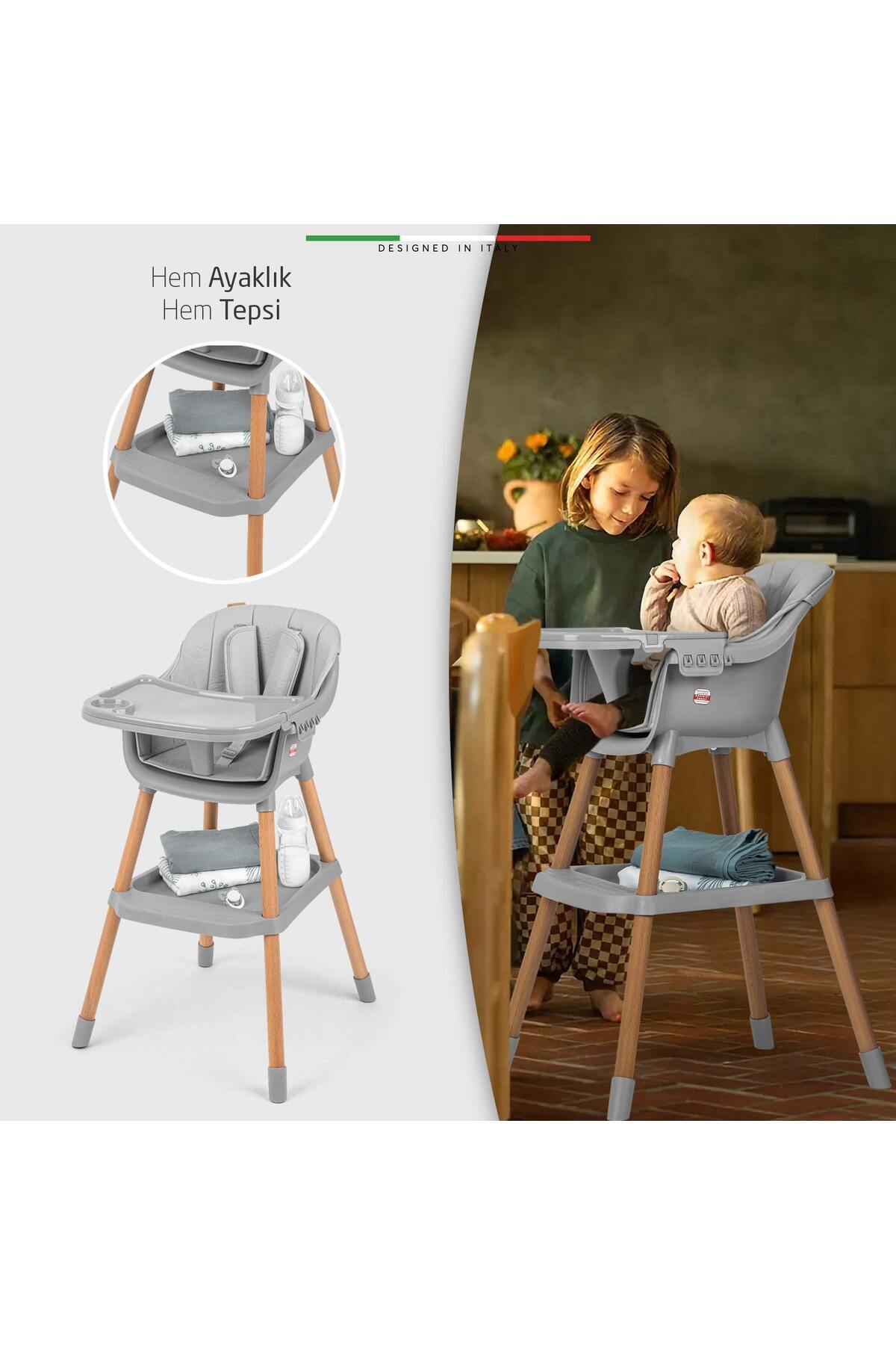 Elele Verona 2 4in1 Ahşap Bebek Mama Sandalyesi ve Mama Oturağı Deri Pedli Mavi fotoğrafı 5 (önizleme)