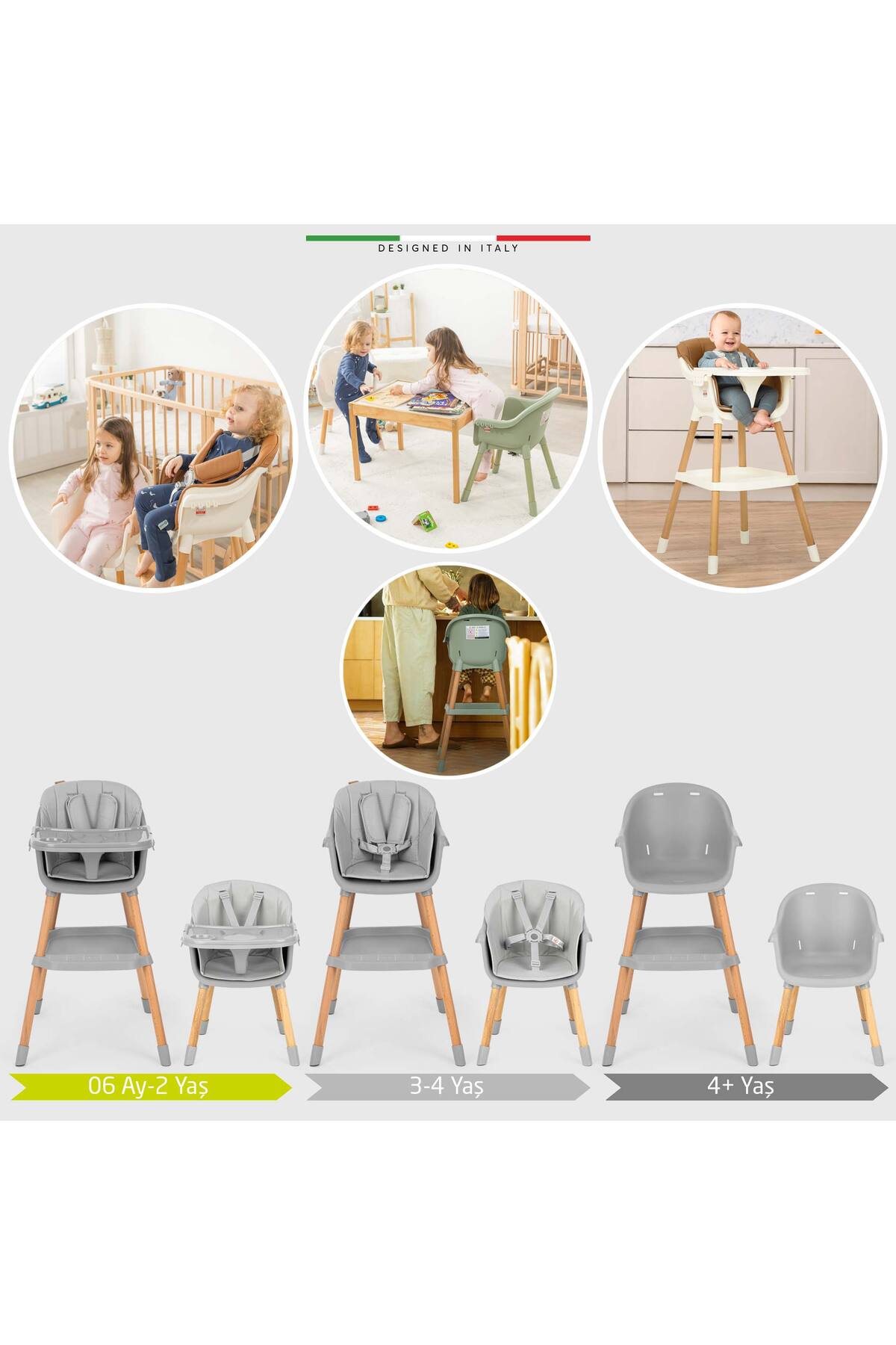 Elele Verona 2 4in1 Ahşap Bebek Mama Sandalyesi ve Mama Oturağı Deri Pedli Gri fotoğrafı 2 (önizleme)