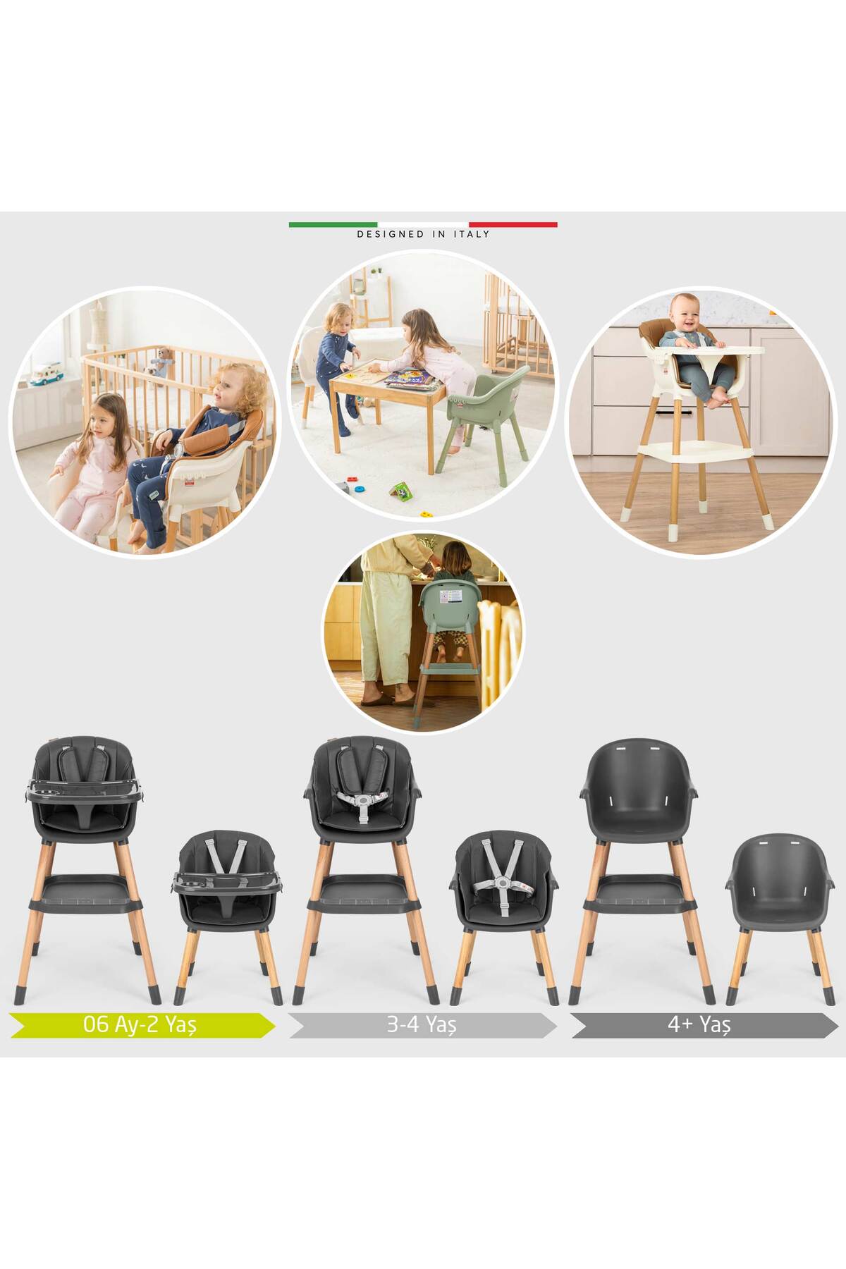 Elele Verona 2 4in1 Ahşap Bebek Mama Sandalyesi ve Mama Oturağı Deri Pedli Antrasit fotoğrafı 2 (önizleme)