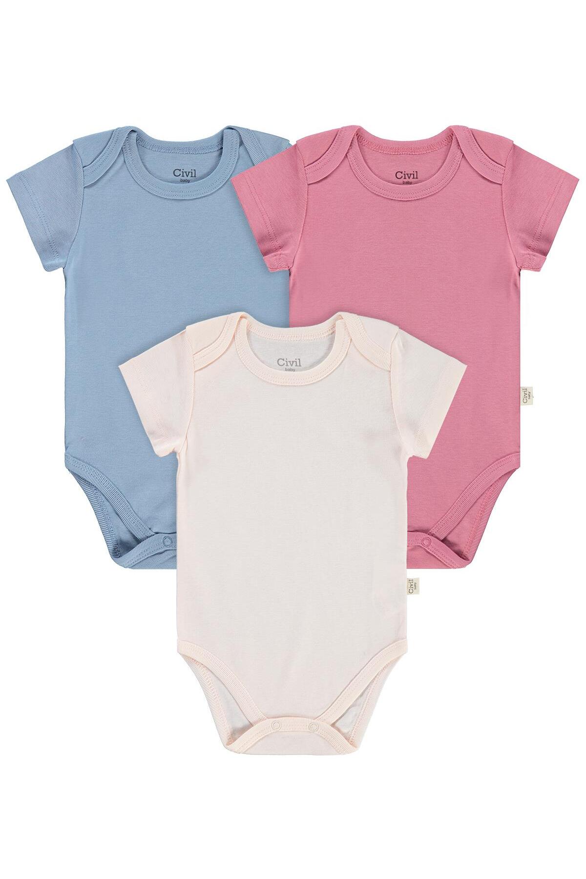 Civil Baby Basıc 3 Lü 0-36 Ay Çıtçıtlı Badi - Pudra 6-9 Ay fotoğrafı 4 (önizleme)