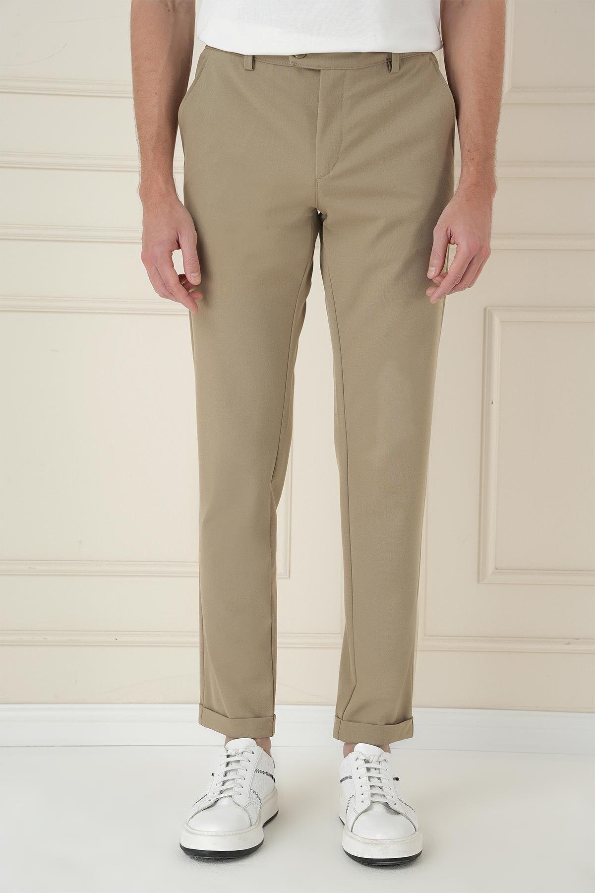 Efor  Slim Fit Beli Lastikli Esnek Pamuklu Bej Casual Pantolon P 1171 - Görsel 2