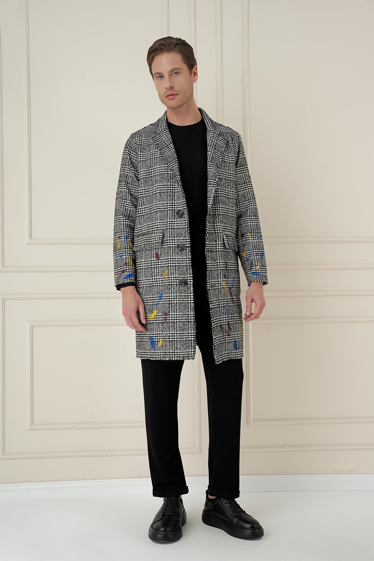 Efor  PLT 086 Slim Fit Siyah-Beyaz Spor Palto