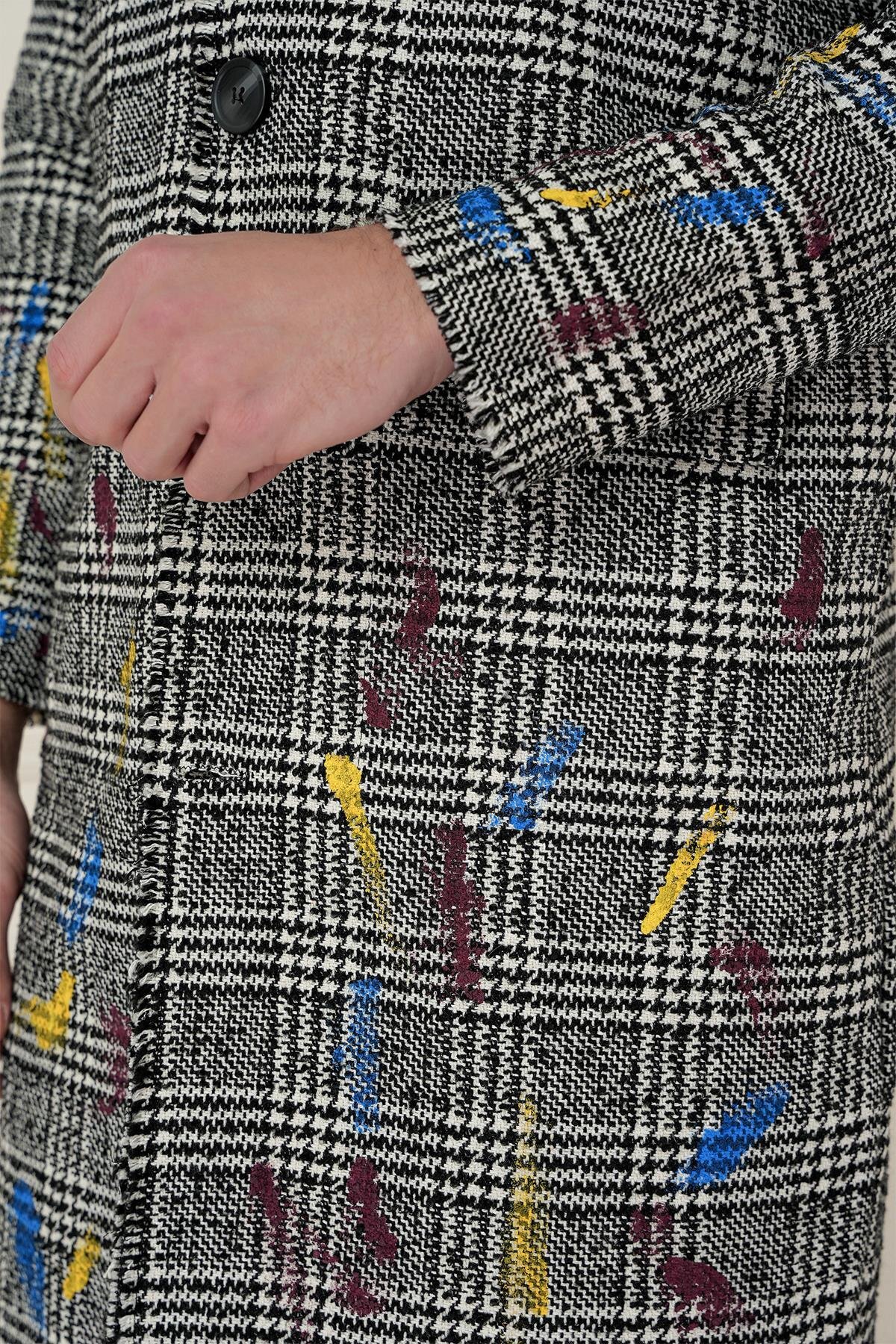 Efor  PLT 086 Slim Fit Siyah-Beyaz Spor Palto - Görsel 4