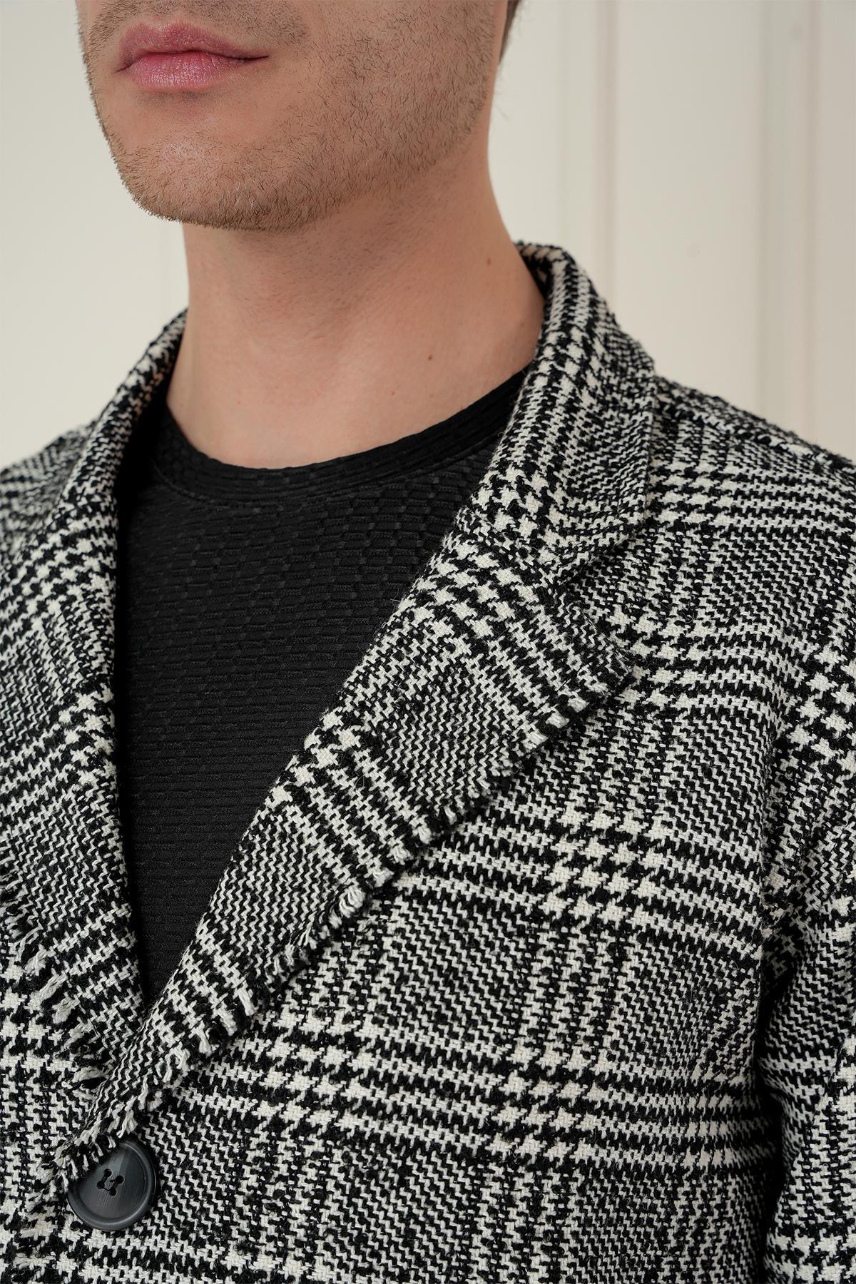 Efor  PLT 086 Slim Fit Siyah-Beyaz Spor Palto - Görsel 5