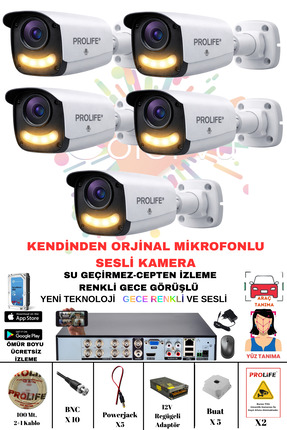 PROLİFE 5 Li Sesli Güvenlik Kamerası 5 Mp Gece Renkli Yüz Ve Araç Tanımalı Fu...