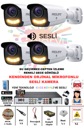 PROLİFE 4 Lü Sesli Güvenlik Kamerası 5 Mp Gece Renkli Yüz Ve Araç Tanımalı Fu...