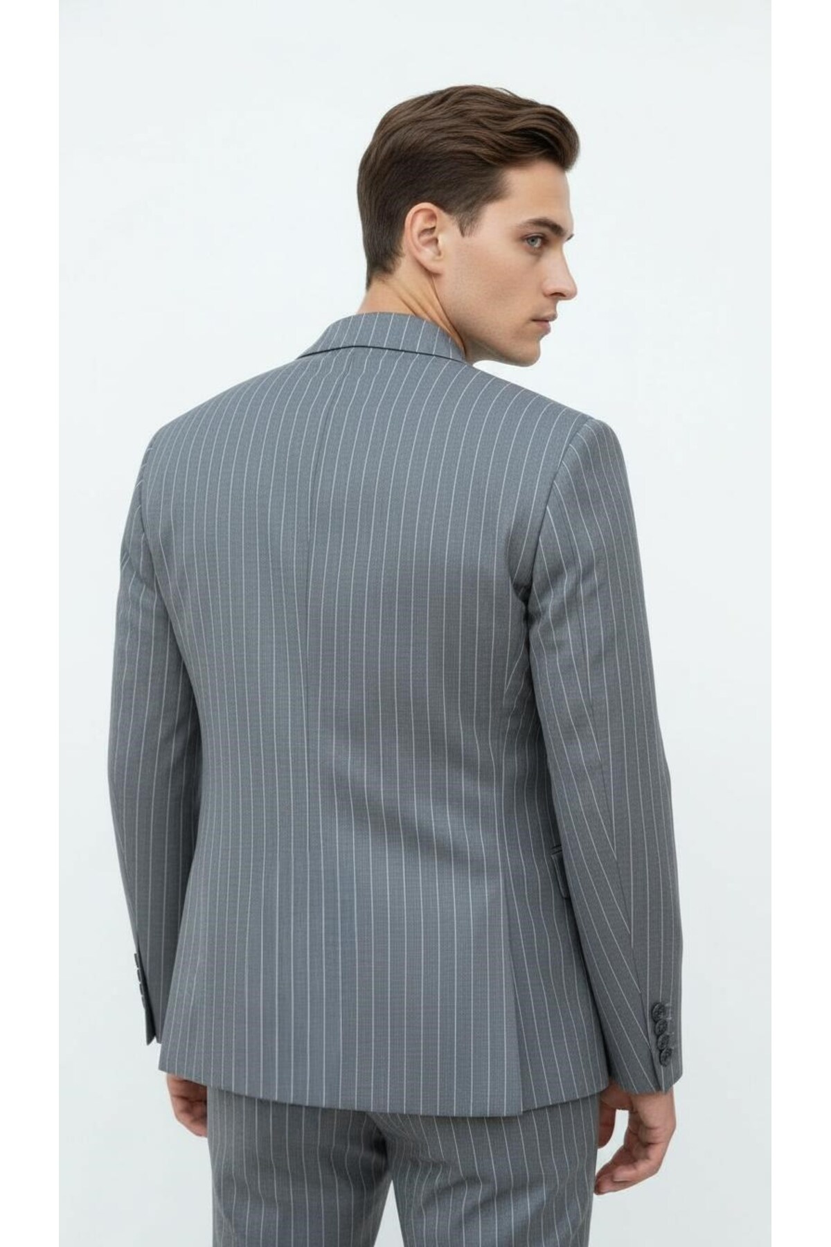 Plus Scorpion  Gri Çizgili Erkek Kruvaze Blazer Ceket – İtalyan Kesim, Şık ve Modern Tarz - Görsel 5