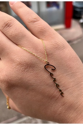 sezgin Kadın 925 ayar Gümüş Kişiye Özel Altin Kaplama Dikey İsimli İmza kolye