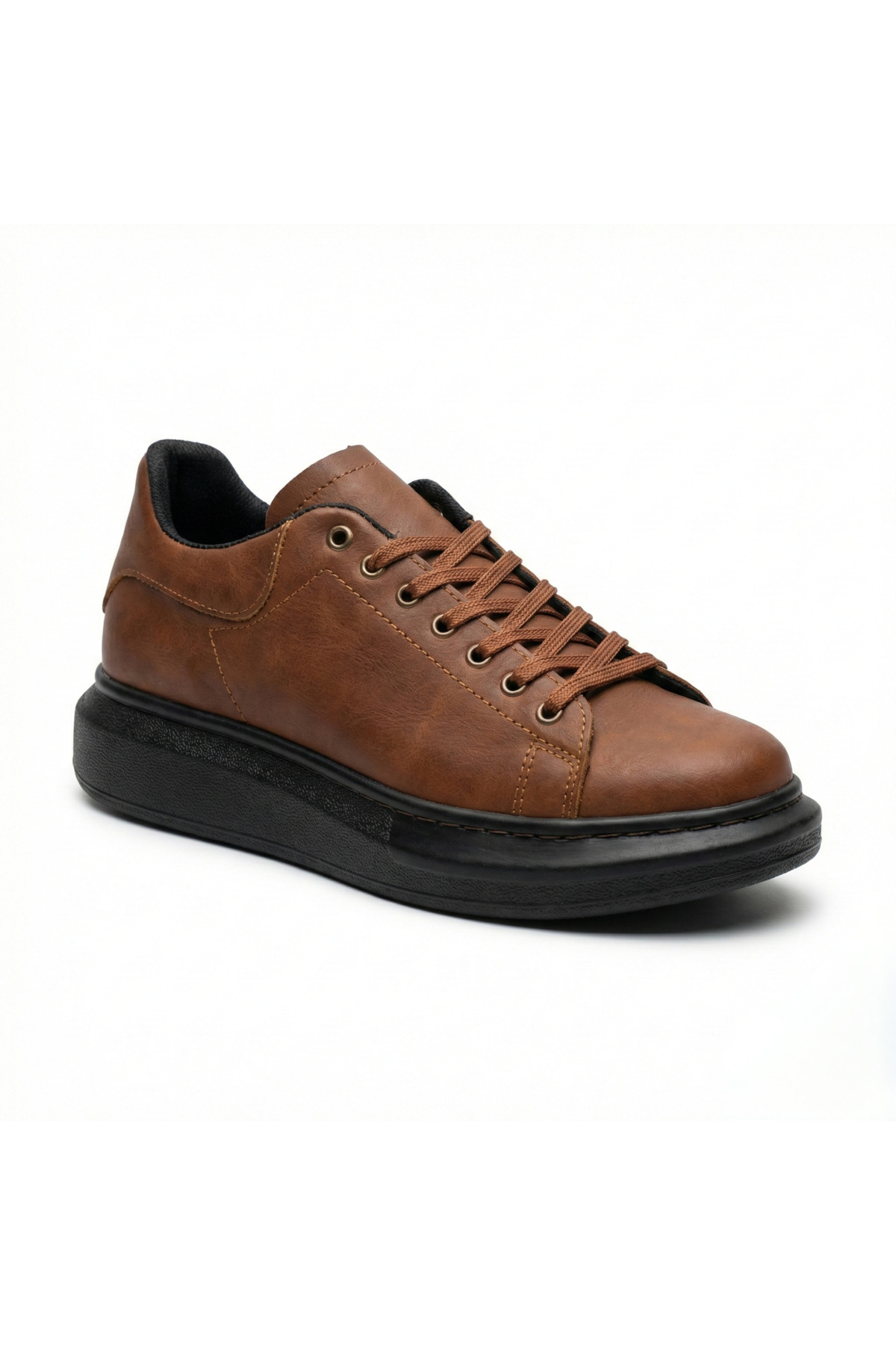 Tan Genuine Leather Men's Sneaker - Soft Insole Casual Leather Shoes BA0547